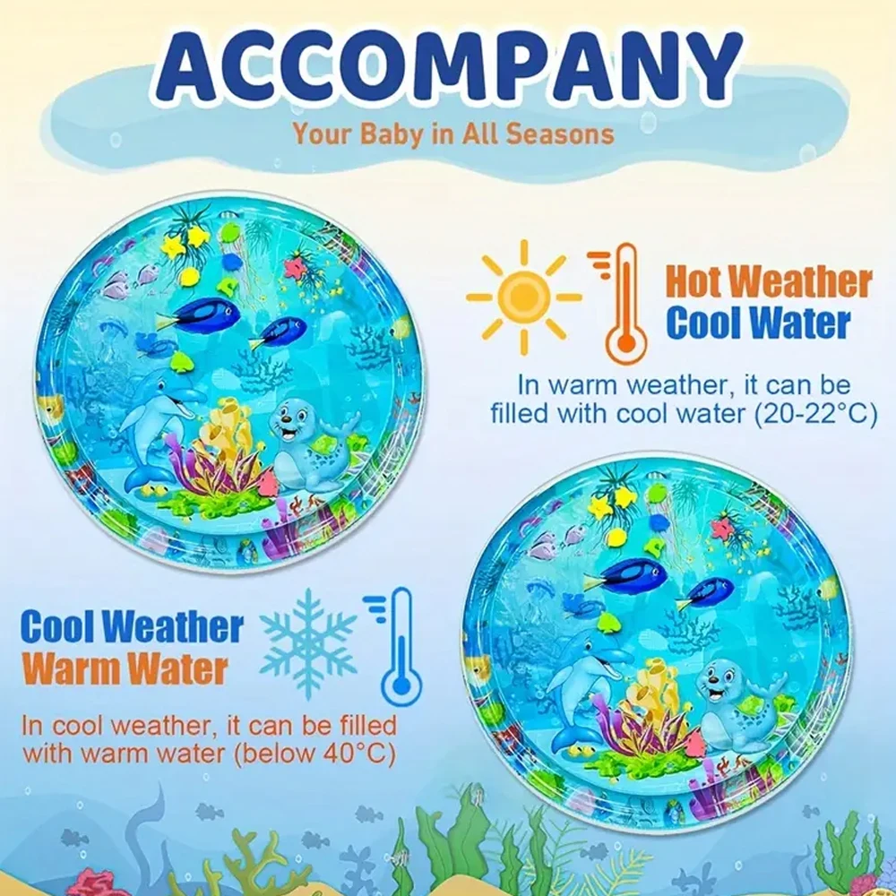 1pc 100 センチメートル/39.4 インチ PVC ベビー遊び水マットブルーラウンドシールパターン幼児パッド子供の早期教育活動おもちゃマットクッション