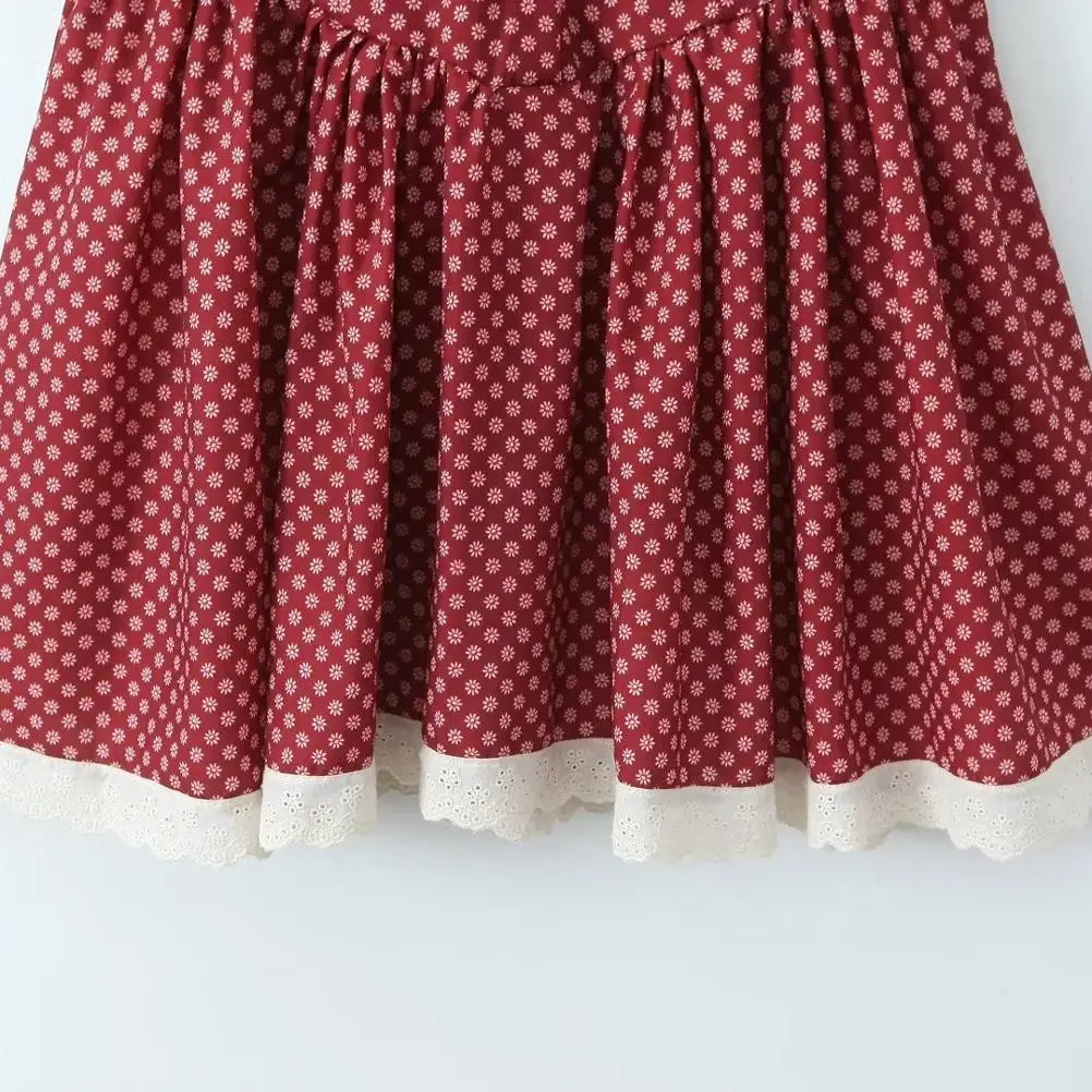 Spring New Sle Women's Sexy Lace Trim Floral Print Bubble Sve Waist Cinched Dr Commute High Waist A-Line ort Dr