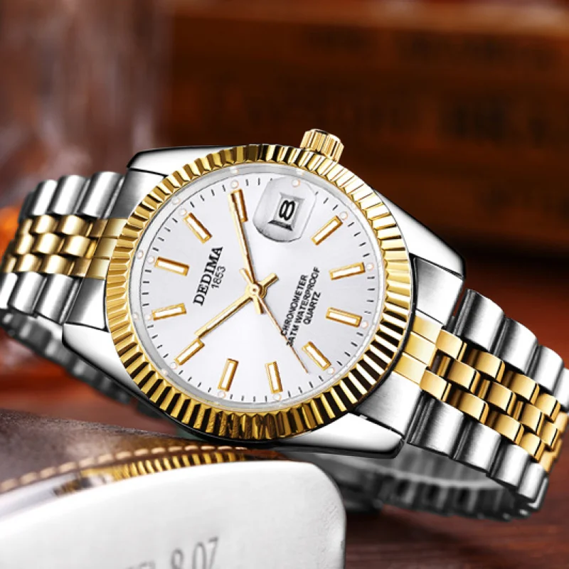 Man Brand Luxury Watch Gold Black Top Brand Classic Watches Stainless Steel Quartz Wristwatch Auto Date Clock Male Relogio