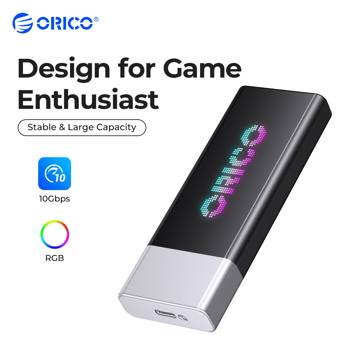 ORICO Genie RGB Portable SSD 1000MB/S External Solid State Drive 2TB 1TB 512GB USB 3.2 Gen2 Type- C PSSD for Gamer Laptop