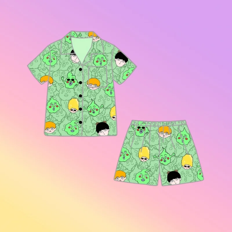 Mob Psycho 100 Dimple Reigen Arataka Hausanzug, hoher Farbwert, kreativer Cartoon, niedliches dreiteiliges Set mit kurzen Ärmeln, Shorts und Hose. – Detail 5
