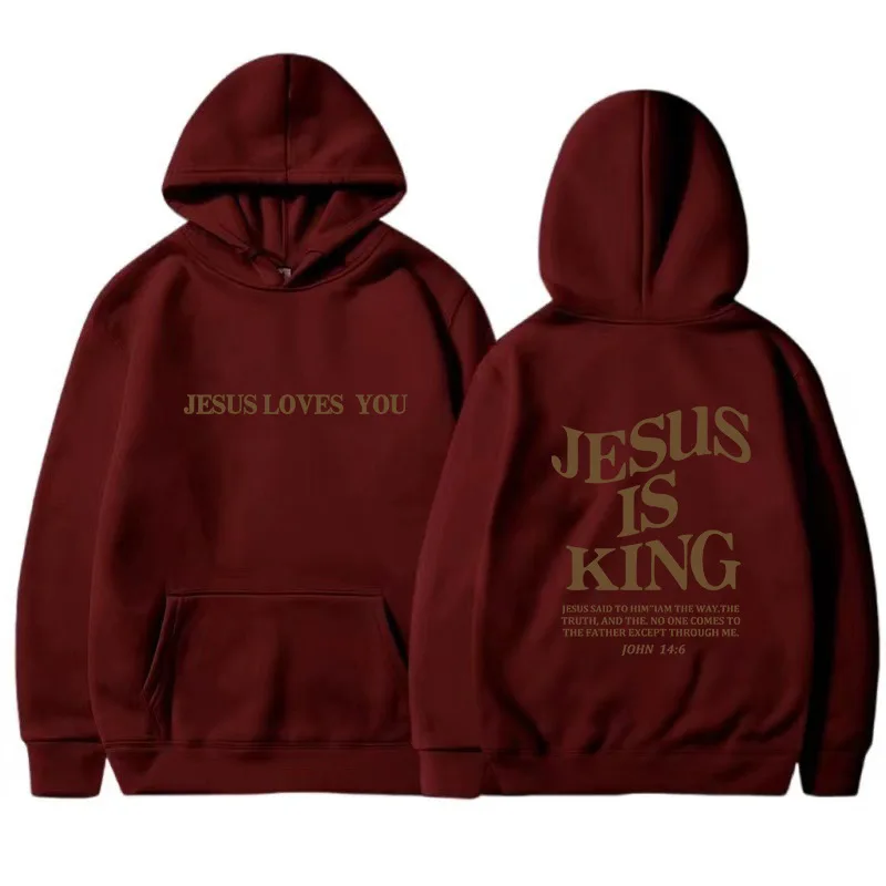 JESUS IS KING Autumn and winter hoodies for women, Amazon hooded long sleeved, double-sided letter printed women\'s clothing