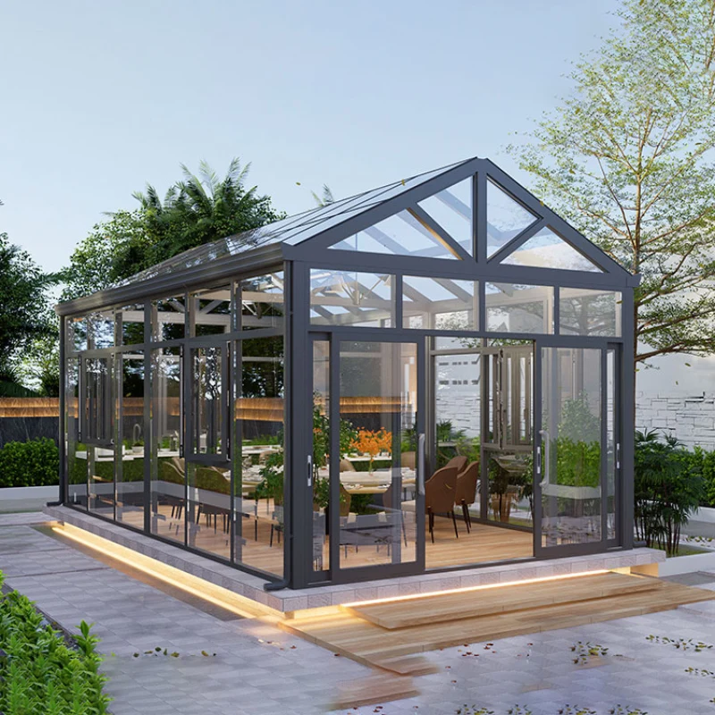 Custom size and shape free standing waterproof solarium backyard garden aluminum sunroom glass house