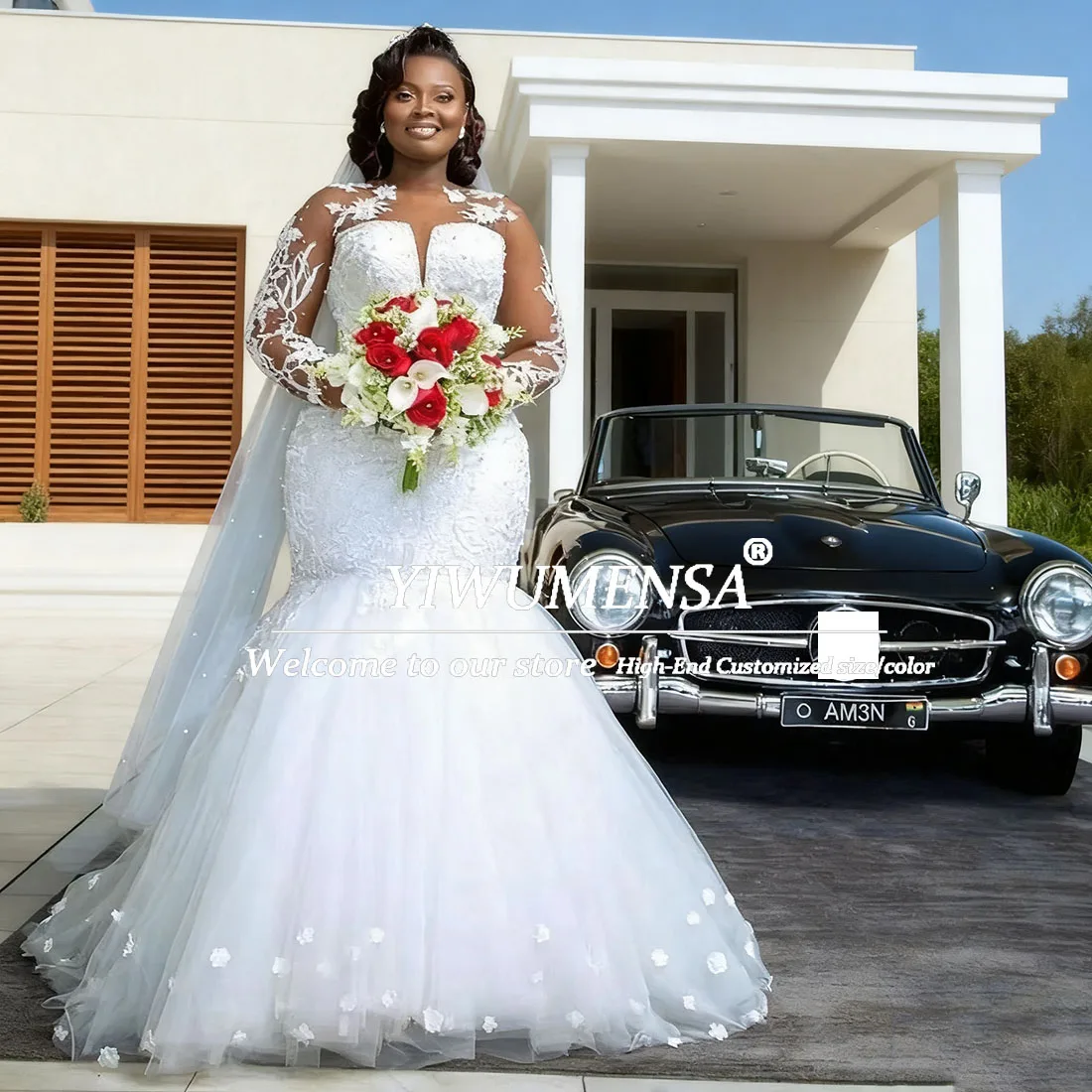 Flowers Lace Wedding Dress Halter Robe De Mariee Mermaid Bride Dresses Long Vestido De Noiva African Bridal Gown Customized 2026