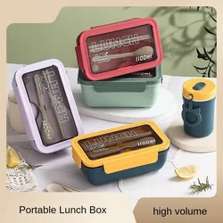 1100ML Microwave Lunch Box with Spoon Chopstick Dinnerware Food Storage Container Children Kid School Office Microwave Bento Box