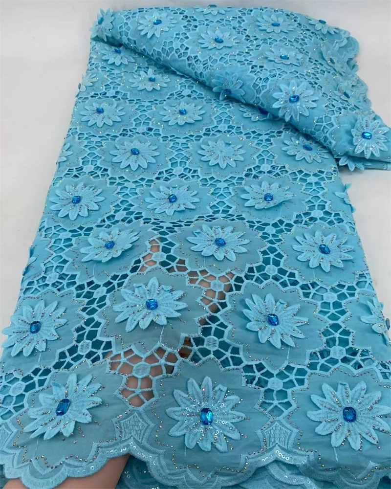

Lastest African Cotton Lace Fabric Swiss Voile Fabric High Quality 2025 For Sewing Wedding Dress Guipure Cord Lace