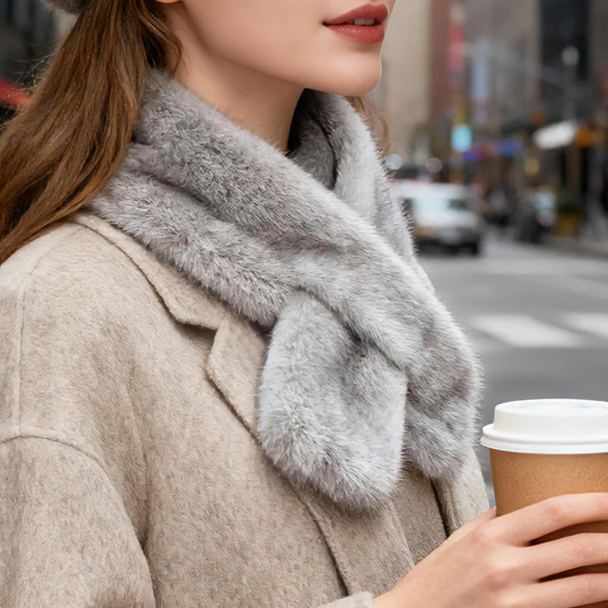 

Winter Faux Fur Scarf for Women, Solid Color Fashion Mink-like Warm Scarf