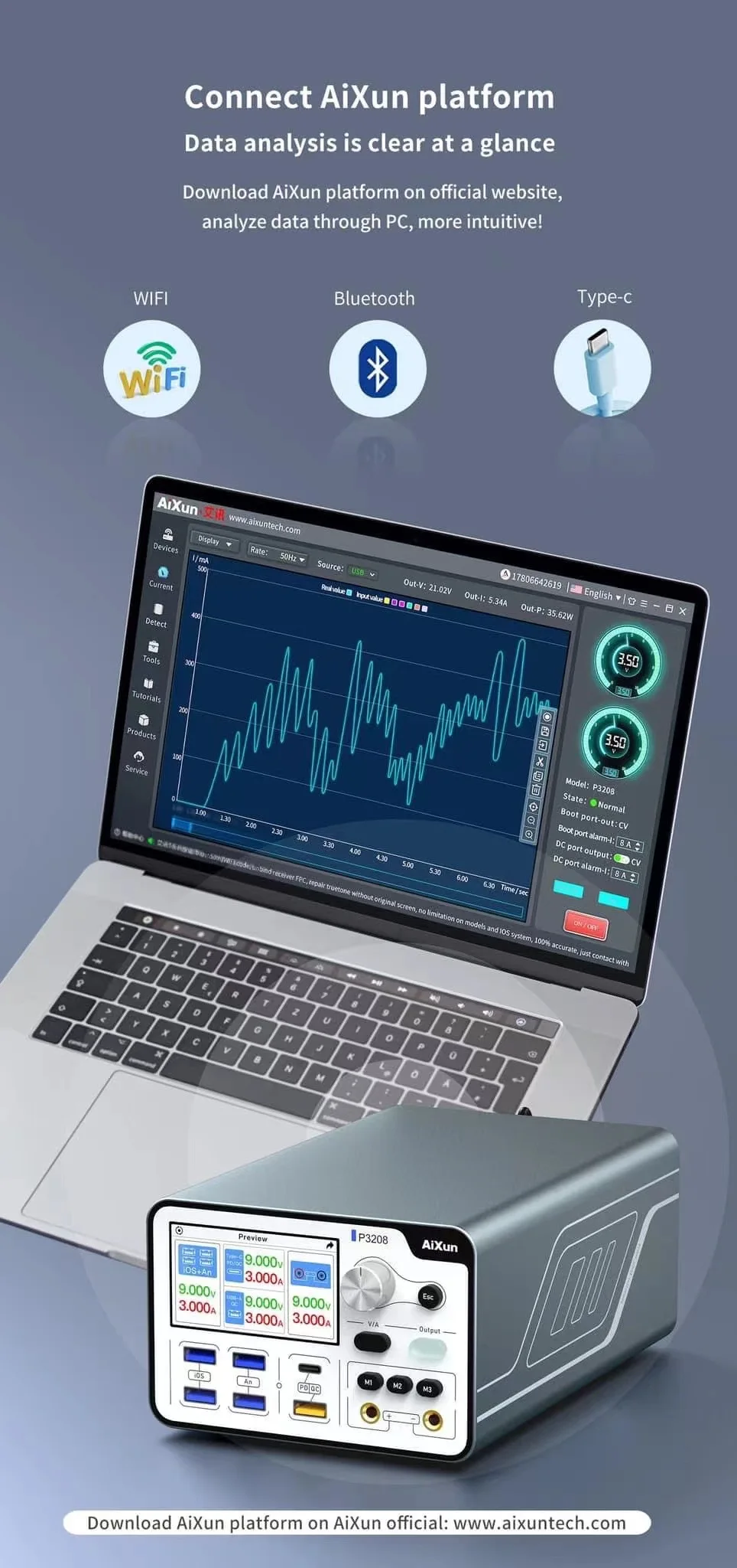 AIXUN P3208 Smart Regulated Power Supply 320W/sUPPORT 6G-14PM Battery protools/One Key Botting/electronic repair Power Supply