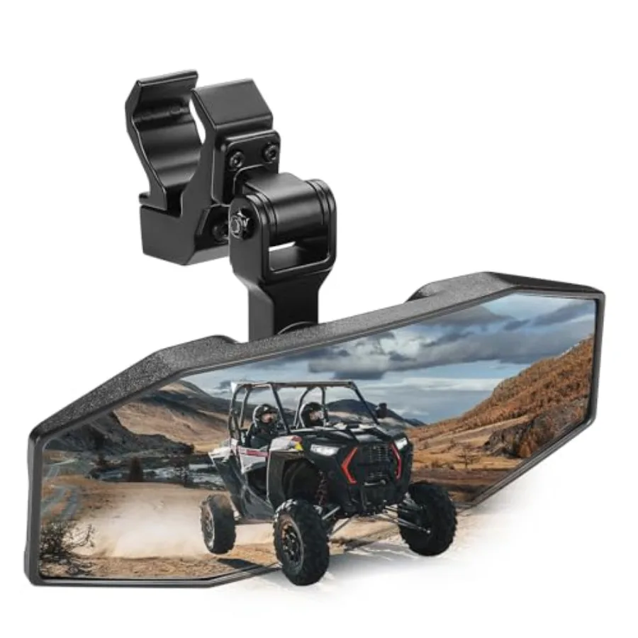 

UTV Center Mirror Adjustable Aluminum Clamp UTV Rear View Mirror Fits 1.5"-2" Roll Cage and Compatible with Polaris Ranger/Pola