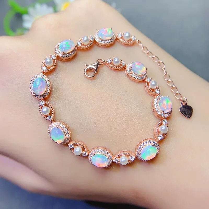 Natural Opal bracelet Female S925 Silver Retro Temperament Simple Light Luxury Clavicle bracelet To Send Girl Friends