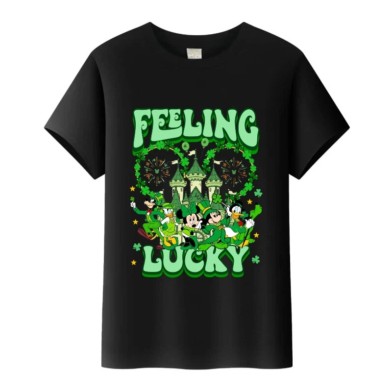 

Retro Disney Mickey Mouse Friends Lucky Print Tees Streetwear Man O-Neck Tops Children Blouse Family Loose T-Shirt Woman Clothes