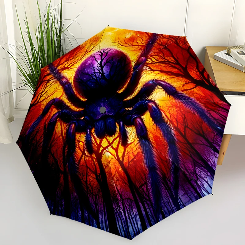 Spider Theme Design Folding Umbrella - Fashionable Auto-Open Design 8 Iron Ribs Plastic Handle Foldable Sunshade，Perfect Gifts