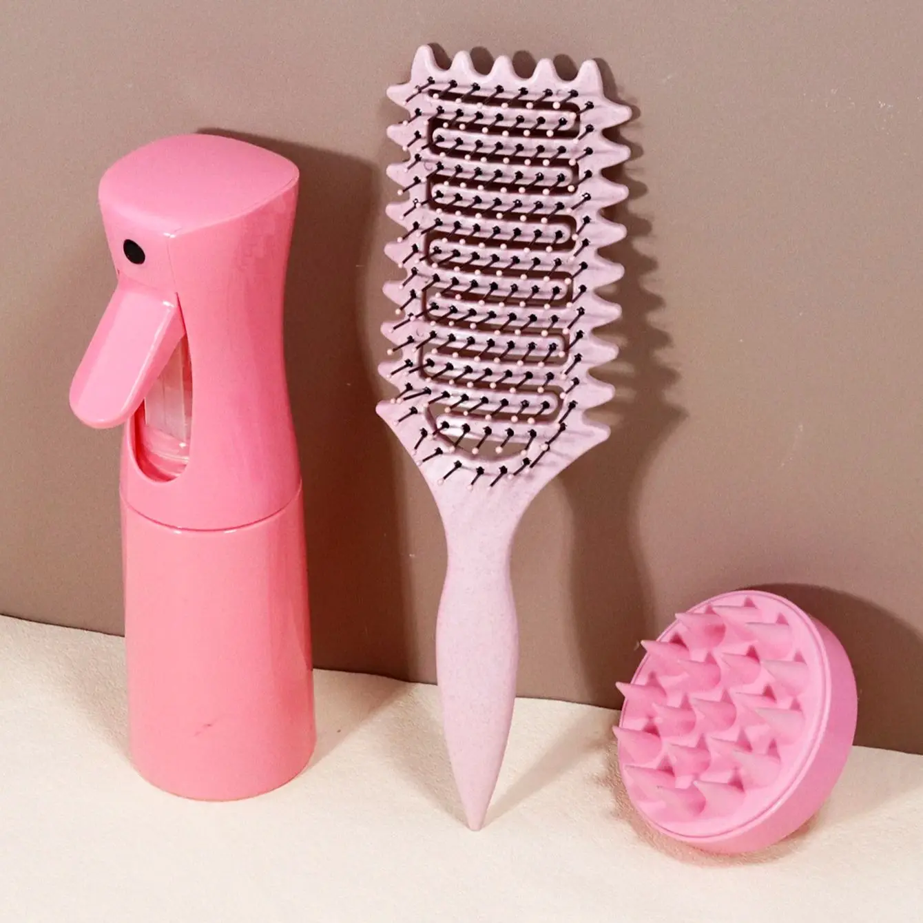 

3pcs curl styling tool set - curl styling hair brush, hair spray bottle, scalp massage shampoo, special for real hair wigs