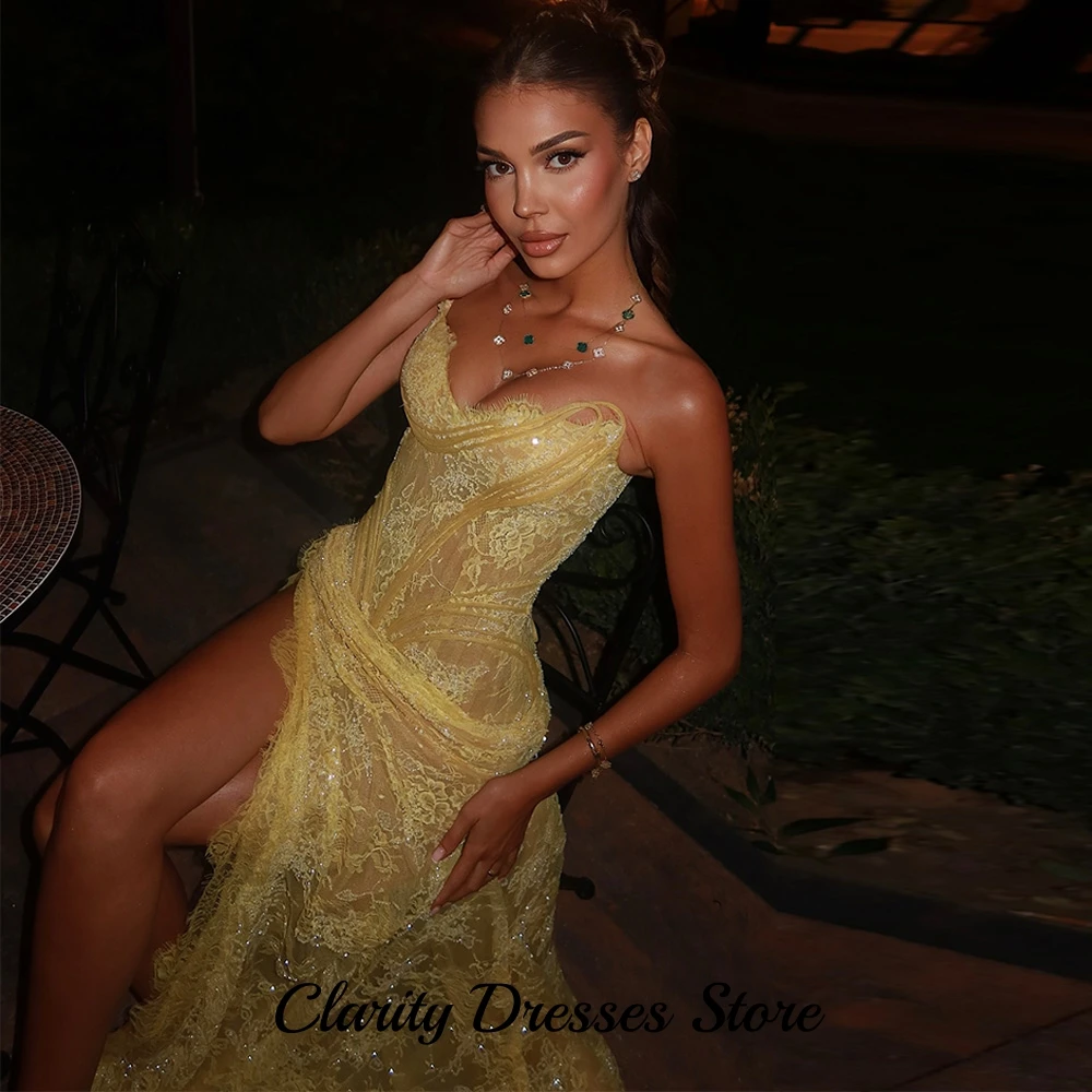 Sexy Customized Side Slit Sweetheart Evening Dress Elegant Lace Up Back Celebrity Gowns Charming Appliques Lace Prom Dresses image 6
