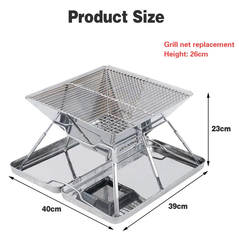 Folding Grill Fire Pit Outdoor Table Camping Stove Stainless Steel Foldable Barbecue With A Charcoal Rack Grill