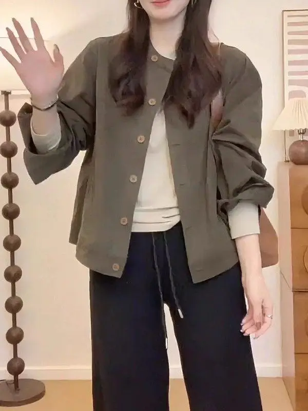 

Retro Workwear irt Jaet Women's Loose Outerwear Top plus Size Slimming Spring 2026 New Arrival Commute Sle Pure Color