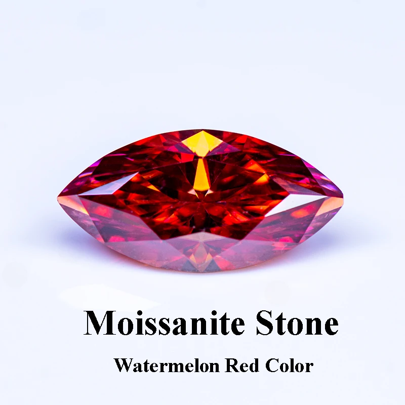 

Moissanite Stone Marquise Cut Gemstone Watermelon Red Color Lab Grown Diamond Charms Woman Jewelry Making with GRA Certificate