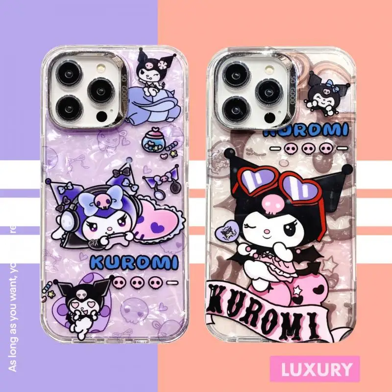 Sanrio Double Sided Laminated Kuromi Phone Case for iPhone 15 14 13 12 Pro Max Cute Cartoon Phone Protection Soft Case Gift