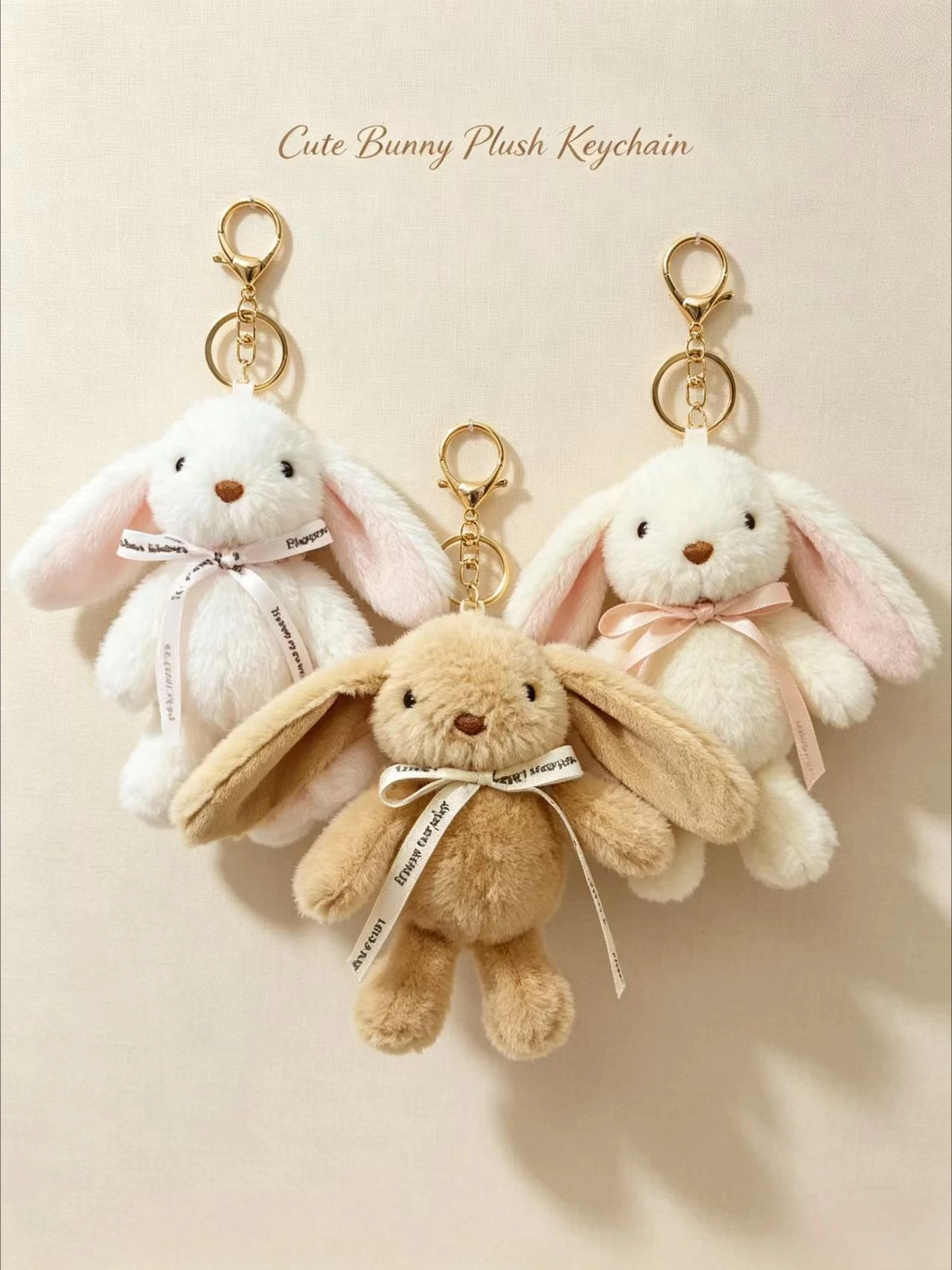 Niedlicher Langohr-Häschen-Schlüsselanhänger Plüsch-Anhänger Weicher Kaninchen-Stofftier Kawaii Plüschtier Taschenanhänger Schlüsselring Geschenk für Frauen Mädchen