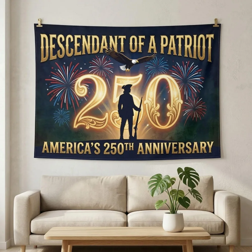 Patriot Descendant Tapestry 250th Anniversary 1776-2026 America Freedom Banner Wall Decor Backdrop