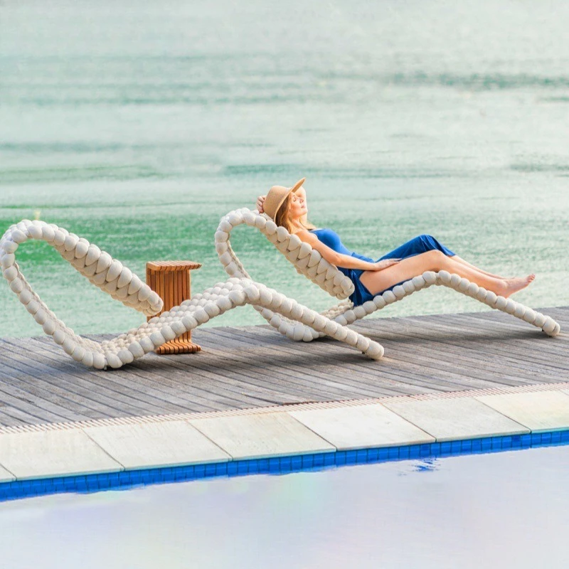 Nordic outdoor bed rattan courtyard villa outdoor balcony hotel bed and breakfast open-air beach deck chair combination