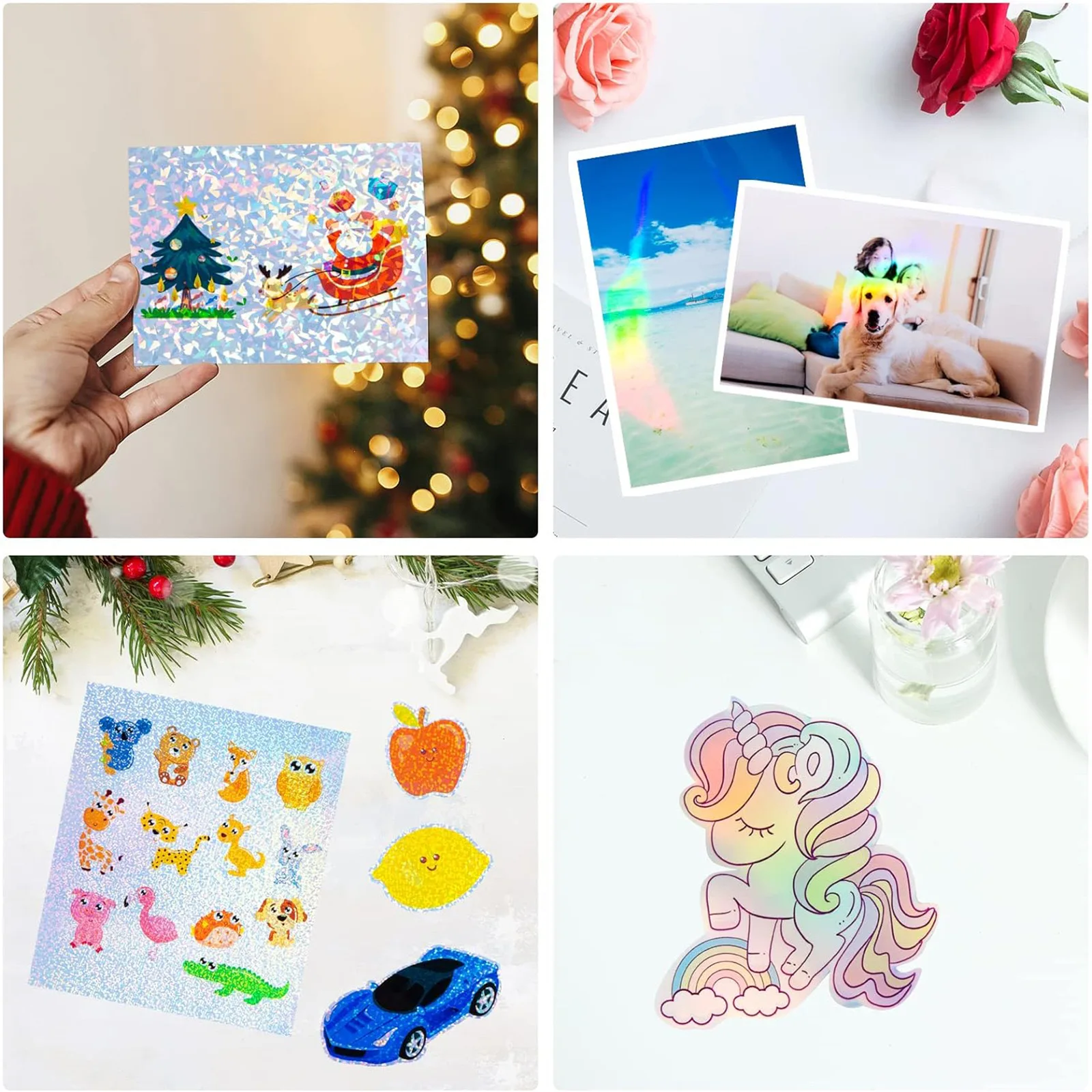 Holografisch bedruckbares Aufkleberpapier für Tintenstrahldrucker, 10 Stück, A4-Vinylaufkleber, wasserfest, Regenbogen-Klebepapier, trocknet schnell