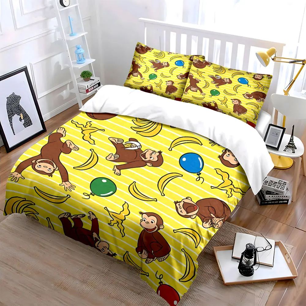 Monkey Banana Party Décor Set Bedding Set with 1 Duvet Cover 2 Pillowcases Single Double King Queen, Gift