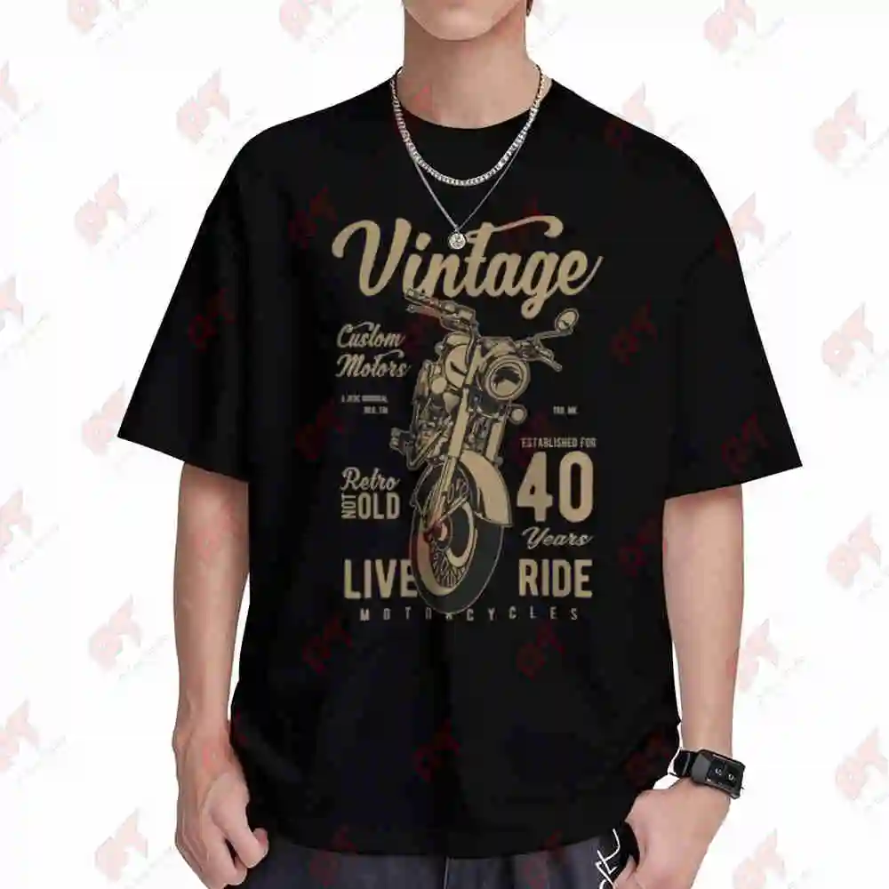 Vintage Biker Established 40 Years Retro Style Classic Motorbike Motif Short Sleeve Tee 100% Cotton T-Shirt