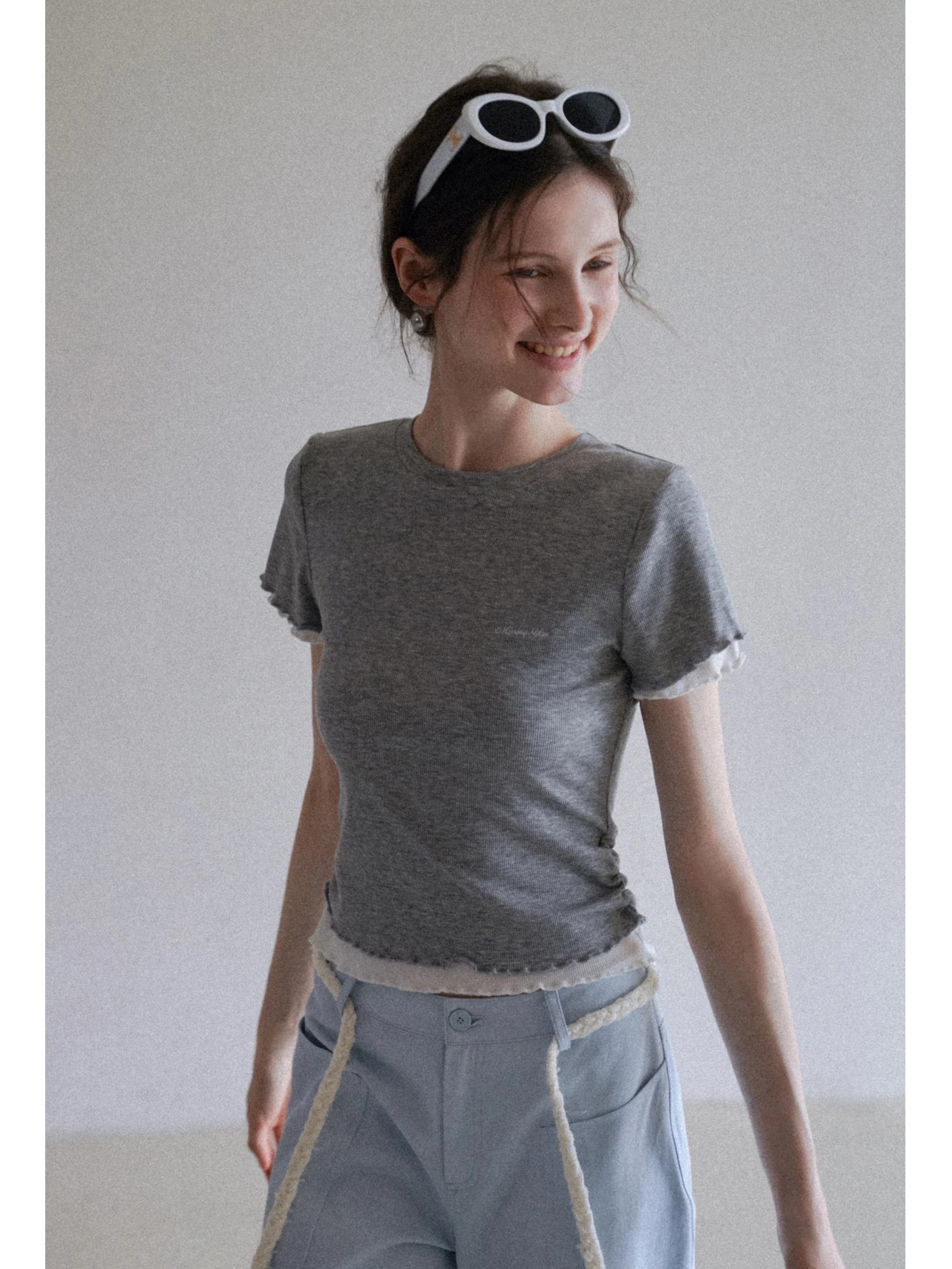 

EGGKA женская облегающая футболка ort Sve, летняя повседневная круглая трикотажная футболка из полиэстера, топ с дизайном из дерева ain