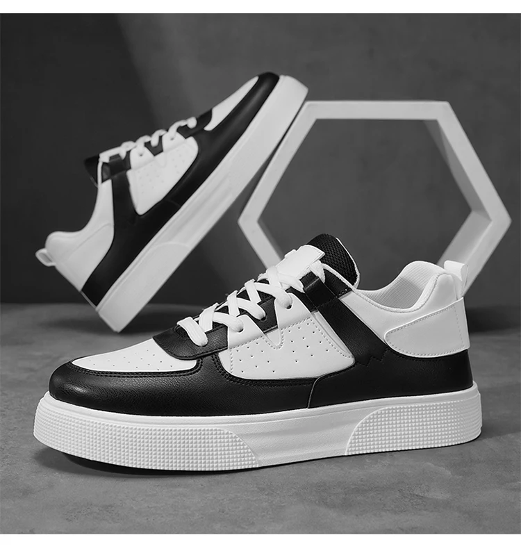 Herren Casual Skate-Schuhe Schwarz-Weiß Farbblock Atmungsaktive Niedrige Plateau-Sneaker – Detail 16