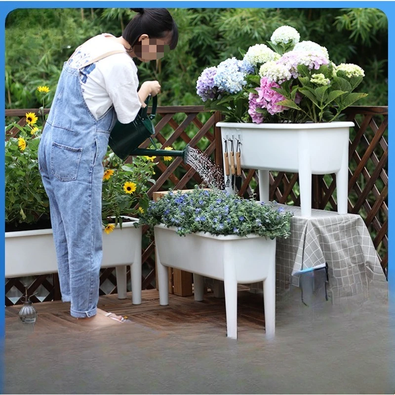 Raised Plastic Vegetable Planter Rectangular Large Grow Container for Balcony Courtyard Gardening