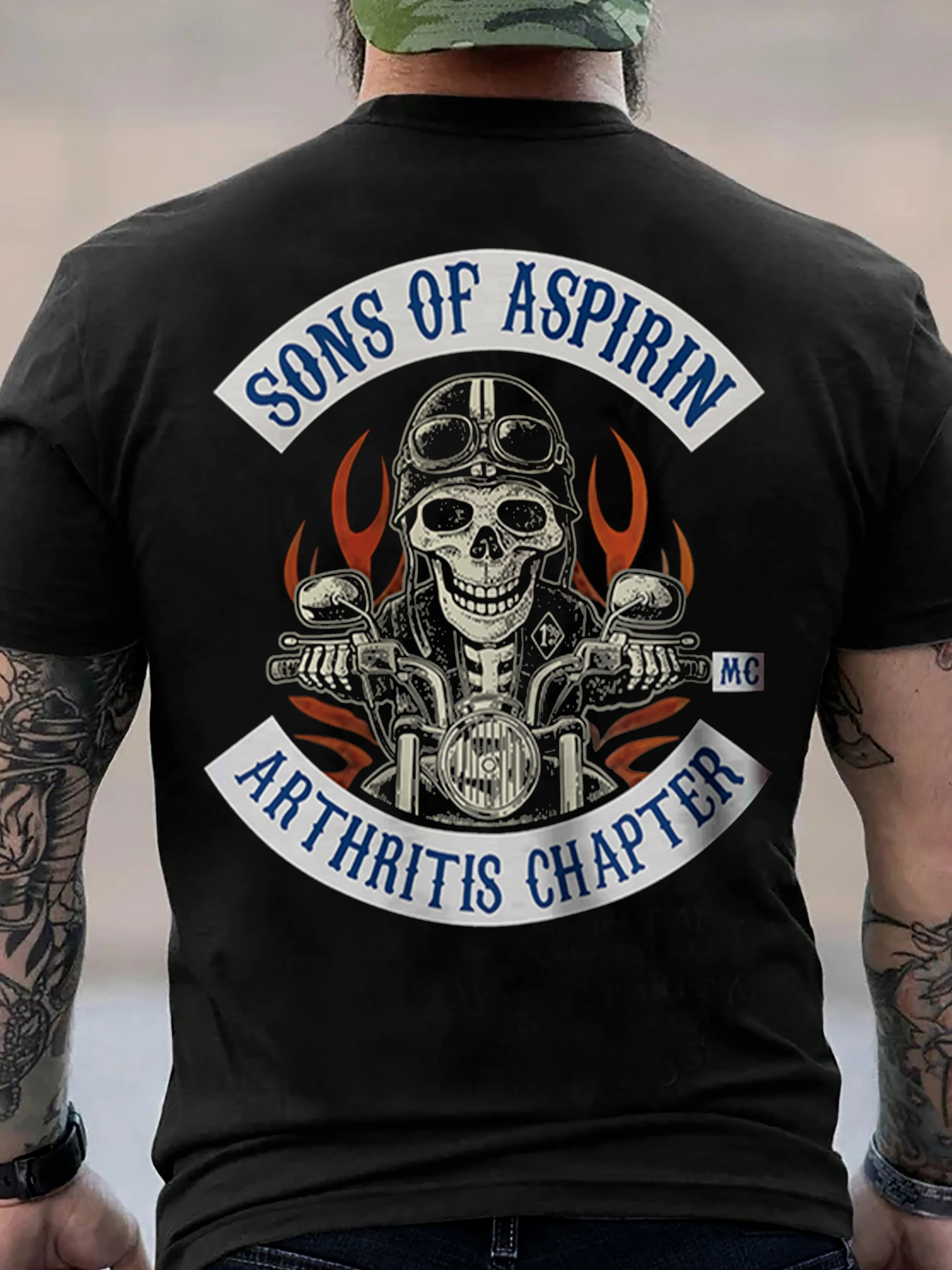 

Skull and Motorcycle Design T-shirt Men's Summer Sweat-absorbing Breathable Top Cotton Short-sleeved Trendy Men's Clothing