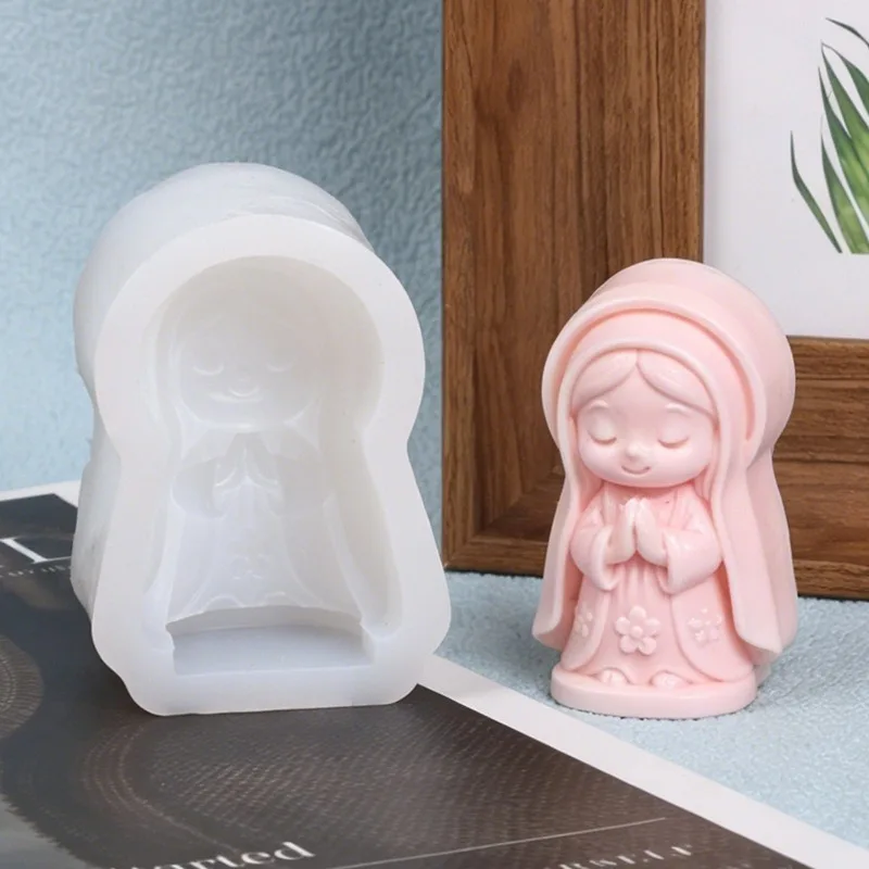3D Prayer Virgin Mary Aroma Soap Plaster Wax Clay Craft Ornaments Making Mold DIY Praying Girl Candle Silicone Mold Home Decor 3