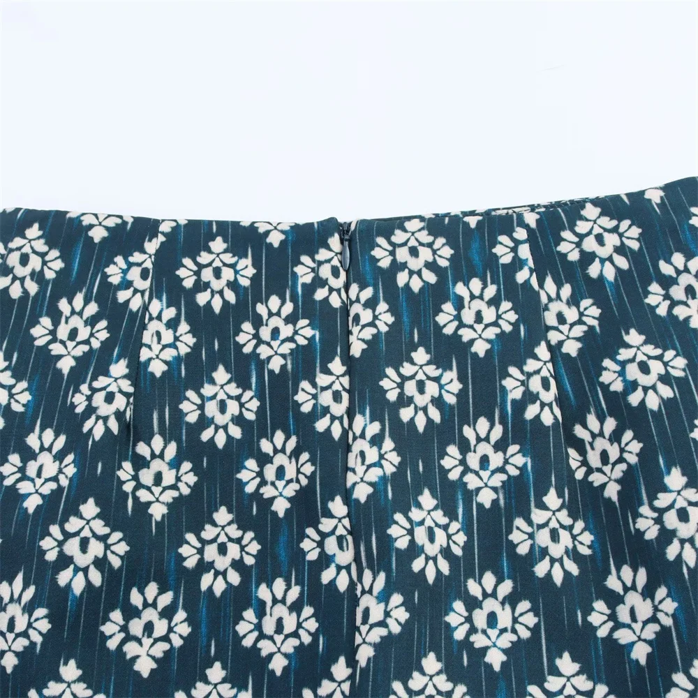 Temperamento feminino frisado impresso cintura alta saia casual calças verão nova moda versátil saia plissada