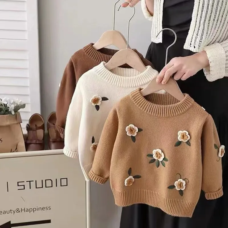 

Girls Korean Sweetheart Pullover Sweater Girls Autumn And Winter Thickened Knitwear Fashionable Little Girls Layover Sweater New