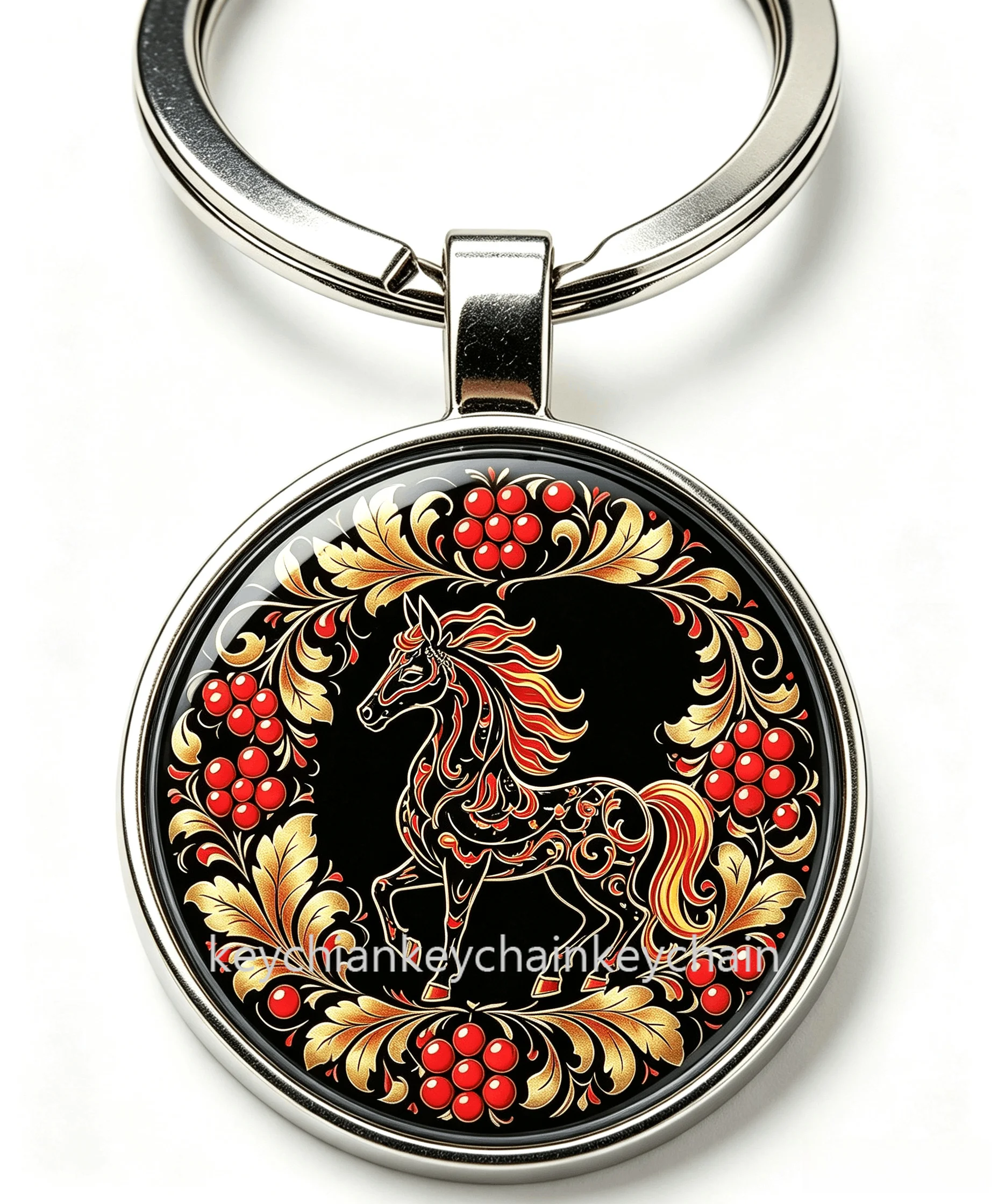 Russian folk art Wild horse zodiac horse Keychain Keyring Bag Pendant Gift