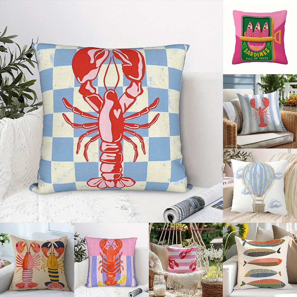 2D-Flat Coastal Nautical Seafood Themed Decorative Throw Pillow Covers Sofa chair cushion cover2D-Flat
