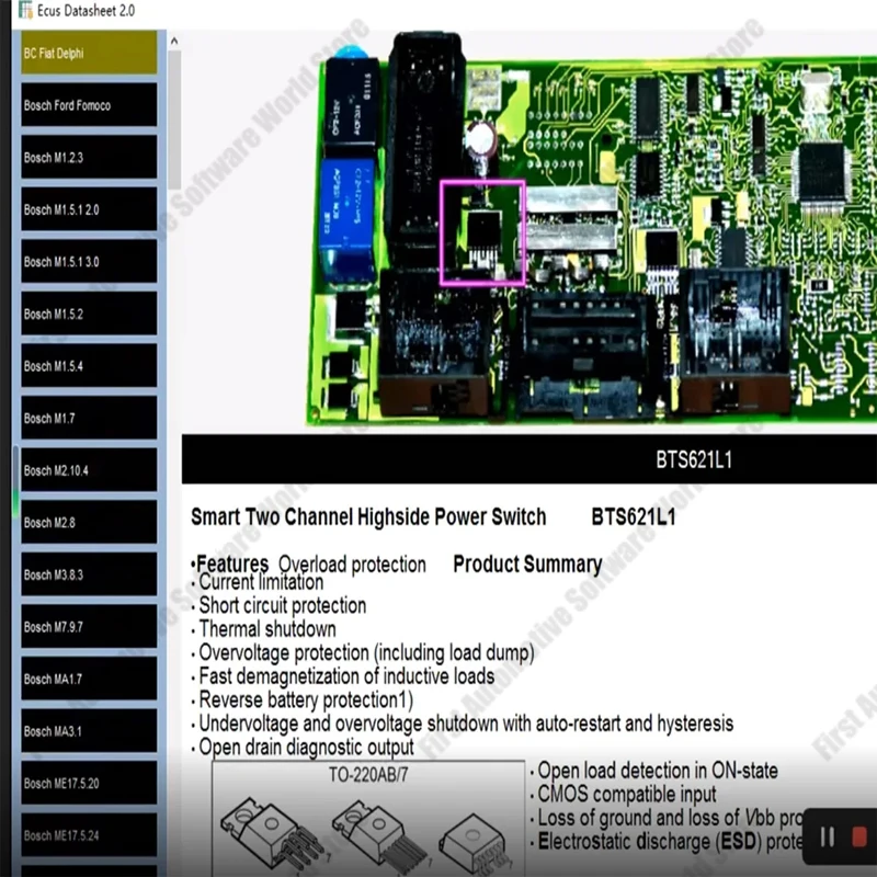 ECU Repair Software Ecus Datasheet 2.0 PCB Schematic with Electronic Components of ECU and Additional Information For IAW Bosch