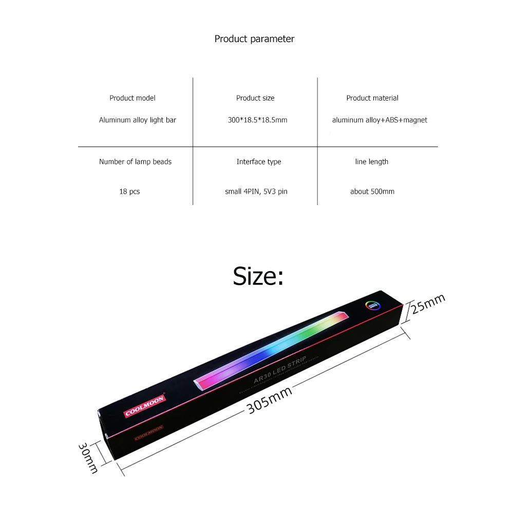 

Small 4Pin Light Strip 30cm 5V/3Pin Magnetic RGB Color Atmosphere Lamps for COOLMOON Household Computer Accessories