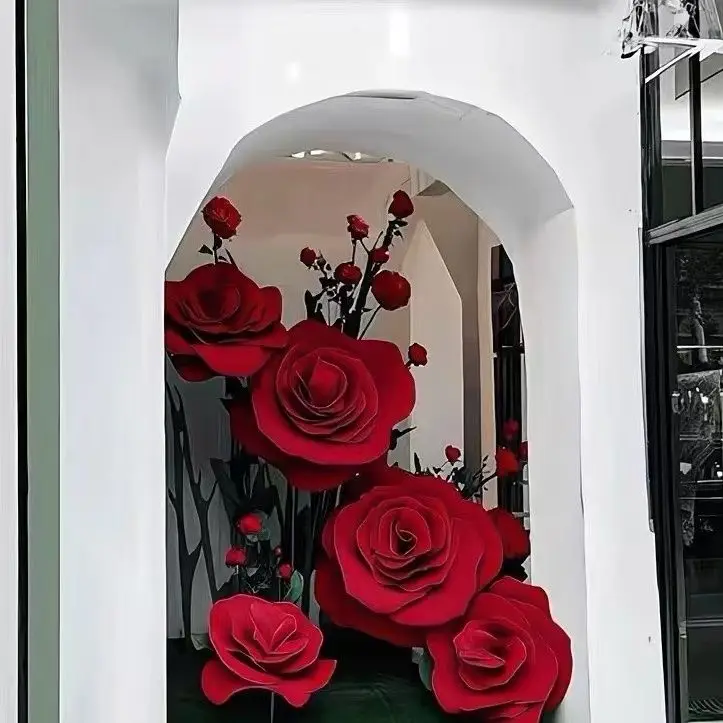 Simulation giant rose shop door window decoration commercial beauty Chen