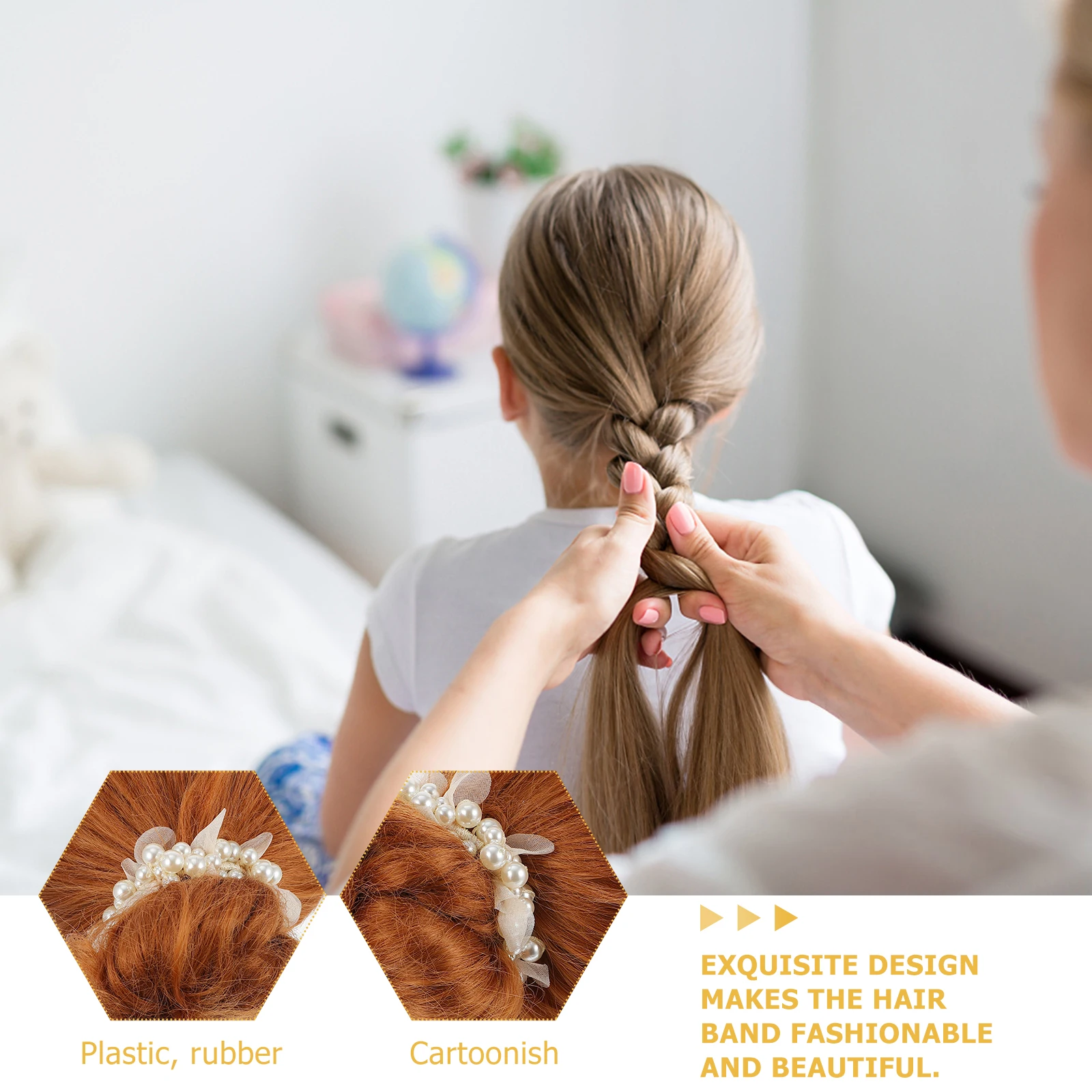 

1pc Woman Pearl Rope Fashion Band Delicate Ring Ponytail Holder Lace Pearl Design Hair Tie Elegant Headwear Lightweight Hair Bun