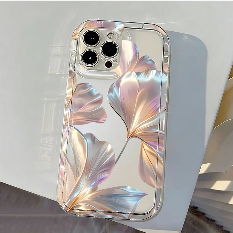 Colorful Metallic Ginkgo Print Phone Case For Xiaomi Redmi Note 13 12 11 10 Pro Plus Redmi13 13C 4G 5G Transparent Soft Case view 4