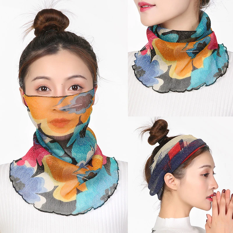 

Chiffon Summer Neck Collar Scarf Ladies Face Cover Masks Silk Bib Sunscreen Variety Sun Protection Circle Scarf Mesh Headband