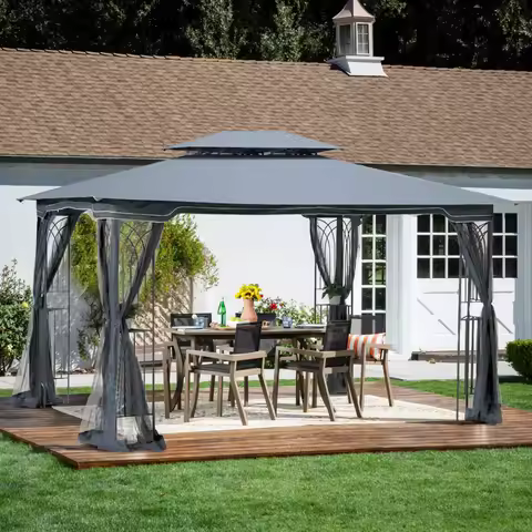 Double Roof Gazebo Canopy with Mosquito Net for Outdoor Patio Lawn Garden Deck Backyard