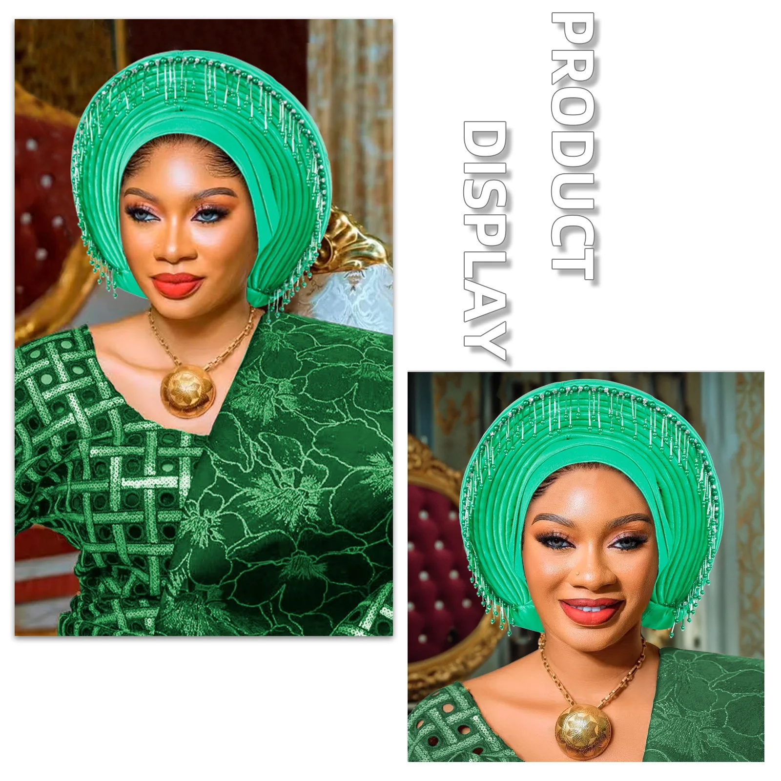 

New Fashion Auto Gele Beads Tassel Headties for Women African Headscarf Bonnet Nigeria Wedding Party Headgear Already Turban Cap