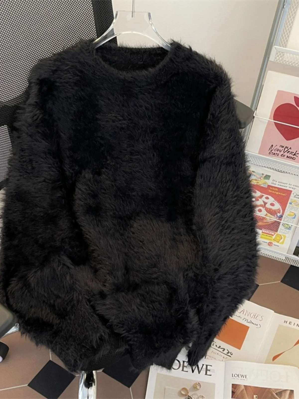 

Thiened Long Sve Pure Color Water Rabbit Fur вязаный свитер круглый Ne мужской осенне-зимний теплый повседневный модный топ