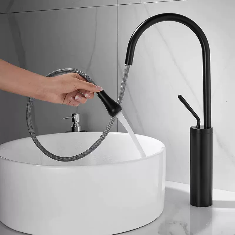 Basin Faucets Brushed Gold Bathroom Pull Out Mixer Tap Brass Wash Basin Faucet Single Handle Single Hole Crane For Bathroom