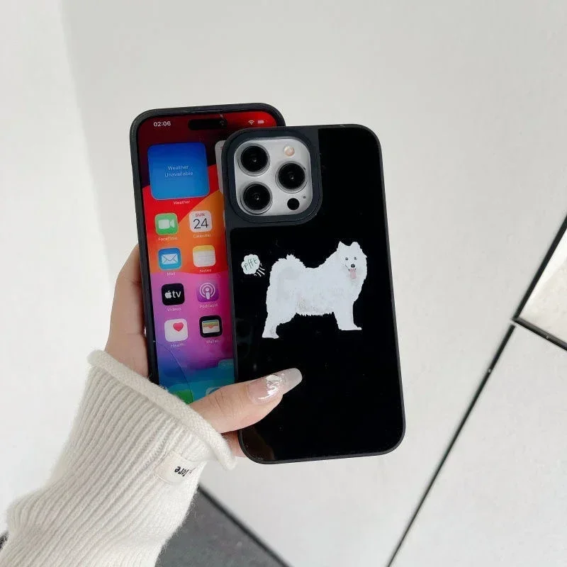 

Cute Dog Black Mirror Magnetic iPhone 12 13 14 15 16 Pro Max Protective Case
