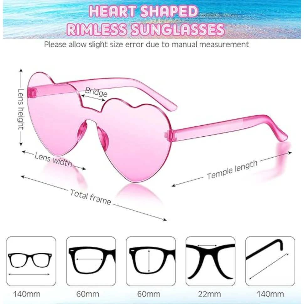 10–120 Stück Party-Herz-Sonnenbrille, Hochzeits-Sonnenbrille für Gäste, Junggesellenabschied, randlose bunte Sonnenbrille, Geburtstags-Foto-Requisiten – Detail 7