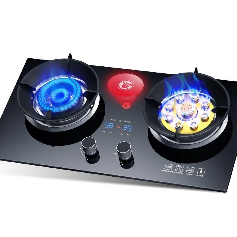 موقد غاز مزدوج الموقد - موقد منزلي مدمج/سطح الطاولة لغاز الطبيعي وغاز البترول المسال، لهب موفر للطاقة مع ميزات السلامة